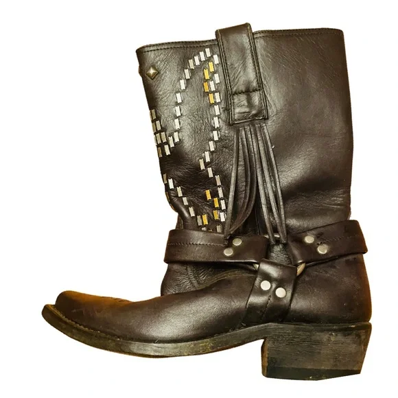 Golden Goose Deluxe Brand Leather Boots with silver Studded Butterfly Vero Cuoio - Picture 2 of 15